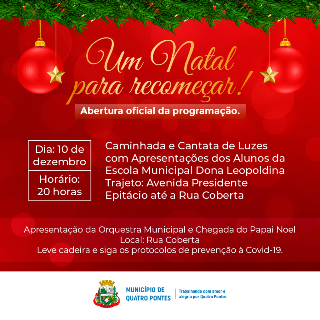 Caminhada e Cantata de Luzes abrirá oficialmente “Um Natal para recomeçar” hoje Caminhada e Cantata de Luzes abrirá oficialmente “Um Natal para recomeçar” hoje
