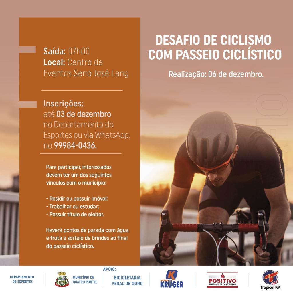 Para participar do passeio ciclístico, os interessados devem se