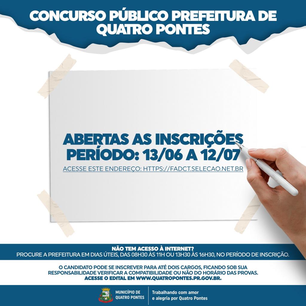 Últimos dias! Inscrições do Concurso Público da Prefeitura de